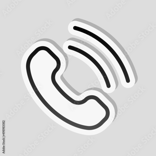 Call icon  logo of main mobile app. Linear sticker  white border and simple shadow on gray background