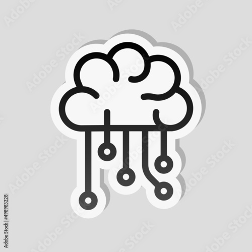 Machine learning, artificial intelligence, modern technology, smart analysis. Linear sticker, white border and simple shadow on gray background