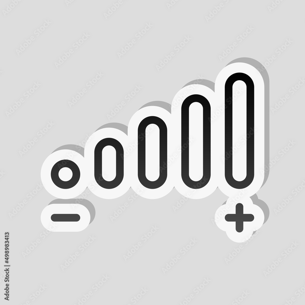 Volume adjustment, sound levels, simple icon. Linear sticker, white border and simple shadow on gray background Volume adjustment, sound levels, simple icon. Linear sticker, white border and simple shadow on gray background