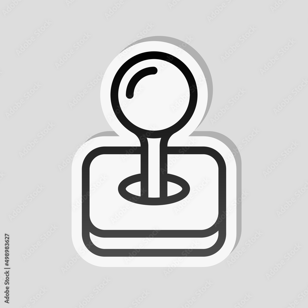 Retro joystick of old video games, simple icon. Linear sticker, white border and simple shadow on gray background Retro joystick of old video games, simple icon. Linear sticker, white border and simple shadow on gray background
