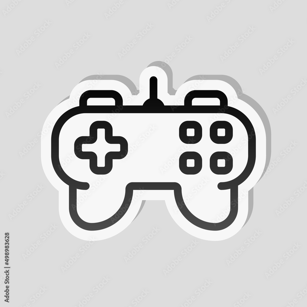 Joystick of video console, game controller, simple icon. Linear sticker, white border and simple shadow on gray background Joystick of video console, game controller, simple icon. Linear sticker, white border and simple shadow on gray background