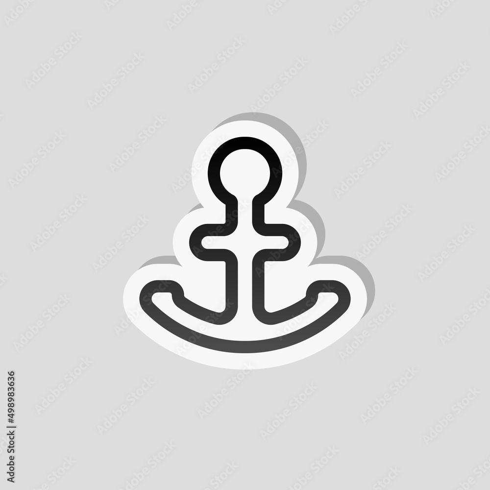 Anchor of the boat, simple icon. Linear sticker, white border and simple shadow on gray background Anchor of the boat, simple icon. Linear sticker, white border and simple shadow on gray background