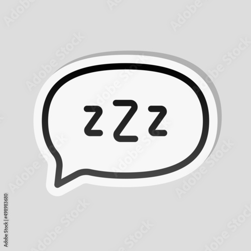 Zzz text, sign of sleep, simple icon. Linear sticker, white border and simple shadow on gray background