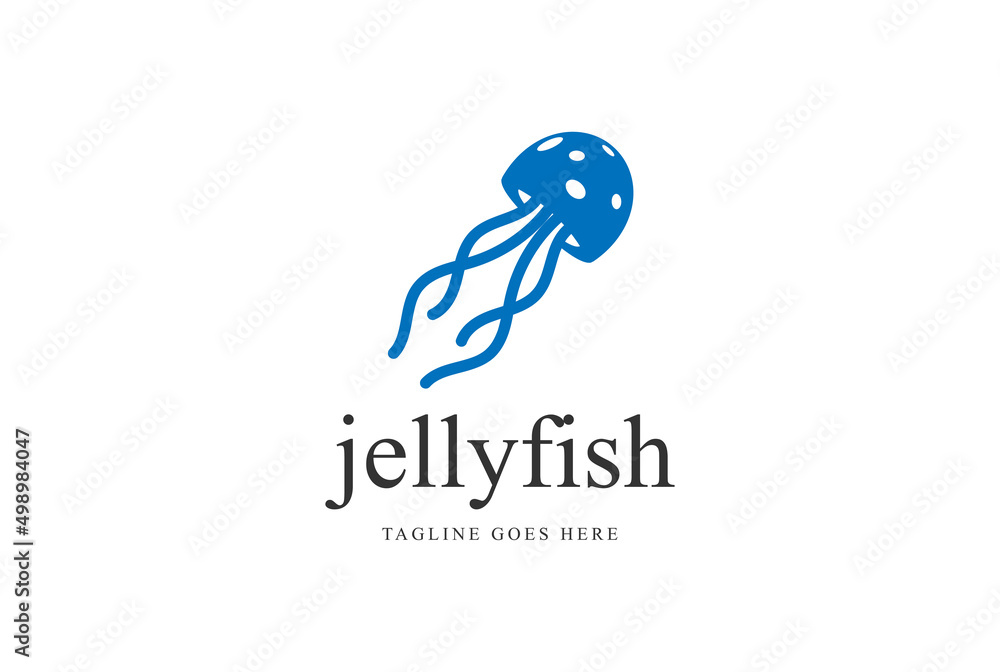 Simple Blue Ocean Swimming Jellyfish Logo Design Vector Simple Blue Ocean Swimming Jellyfish Logo Design Vector