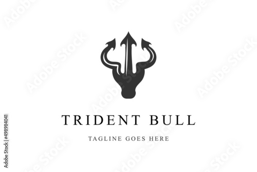 Simple Rustic Trident Arrow Spear Bull Head Logo Design Vector