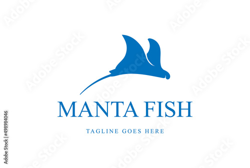 Silhouette of Ocean Manta Ray Fish Logo Design Vector