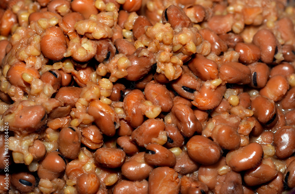 A close up of Egyptian fava beans which is the main dish and sandwich ...