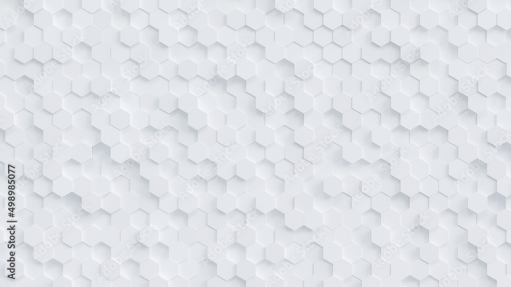 Naklejka premium White hexagon wall, abstract 3D render background - close up