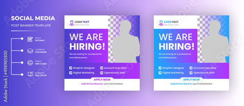 We are hiring job vacancy Social Media Post Or Instagram Promotional Social Media Square Banner And Square Flyer Template Design