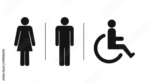 Male-female and handicapped toilet icons. Toilet icons. Washroom icons. Restroom icons. Toilet SVG icons. WC symbol illustration.
