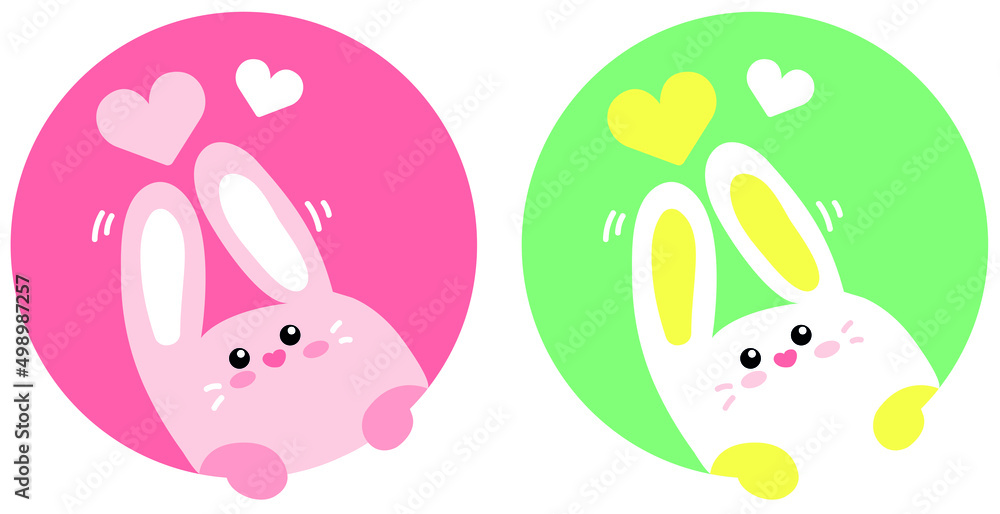 Cute easter bunny icon. kawaii rabbit. cartoon Pink bunny and white bunny Cute easter bunny icon. kawaii rabbit. cartoon Pink bunny and white bunny