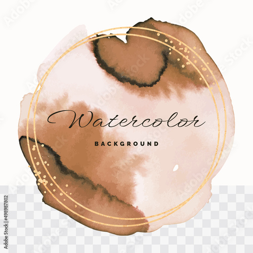 Vector neutral watercolor splash with golden frame