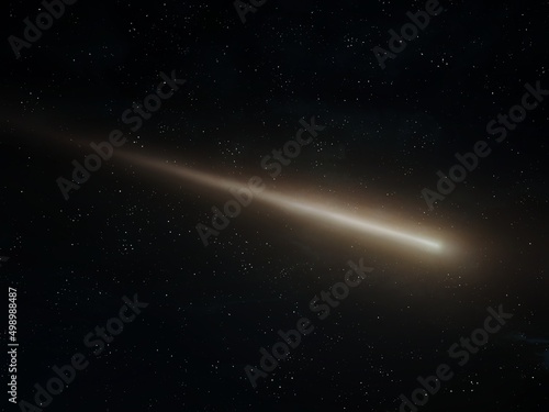 Meteor glowing trail. A meteorite burns in the night sky. Beautiful shooting star. 
