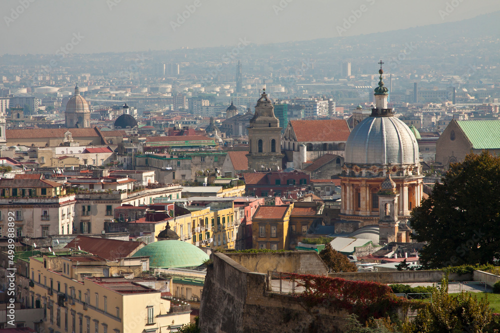 Italy - Naples - Bird-eye view of historic city center panorama