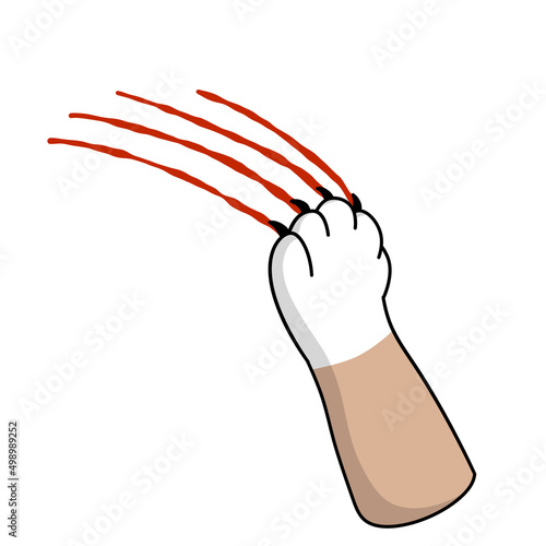 Cat foot. Scratch with blood trail. Aggression and injuries. Evil behavior of pet. Cartoon flat illustration