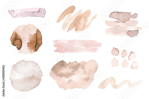 Watercolor neutral splash and brush stroke. Hand painted background