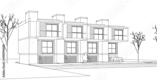 townhouse architectural sketch 3d illustration