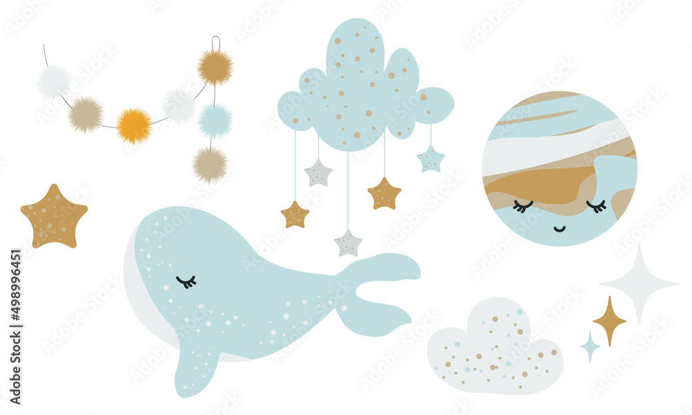 Doodle design elements set whale, balloon, star, shine, moon, houses, window, pom-poms, clouds. Childish boho clipart. Vector illustration
Doodle design elements set whale, balloon, star, shine, moon, houses, window, pom-poms, clouds. Childish boho clipart. Vector illustration