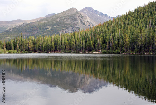 Reflections in a mountain lake, Rocky Mountain National Park, Colorado USA 