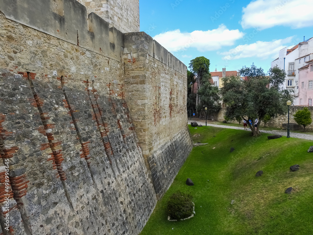 Lisbon, Portugal: Saint George Castle stone walls