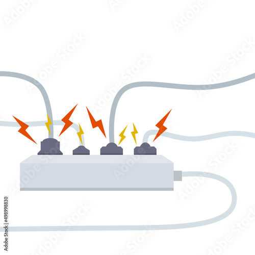 Electrical circuit. Shock, red lightning and yellow sparks from the outlet.