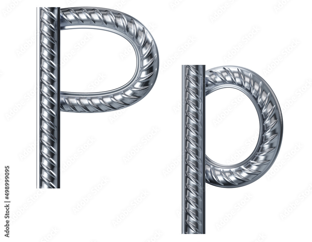 Letter p. font from construction rebar. 3D render Letter p. font from construction rebar. 3D render