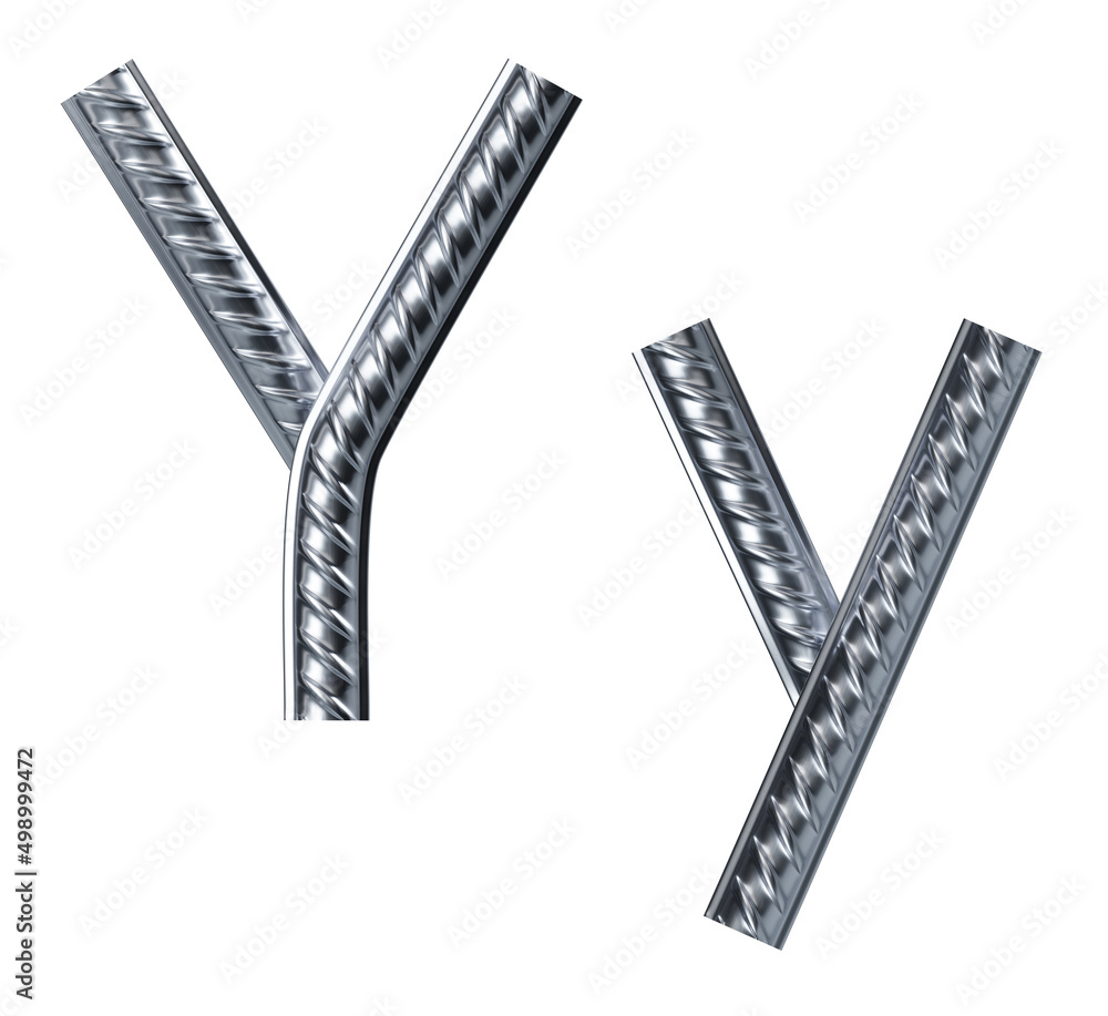 Letter y. font from construction rebar. 3D render Letter y. font from construction rebar. 3D render
