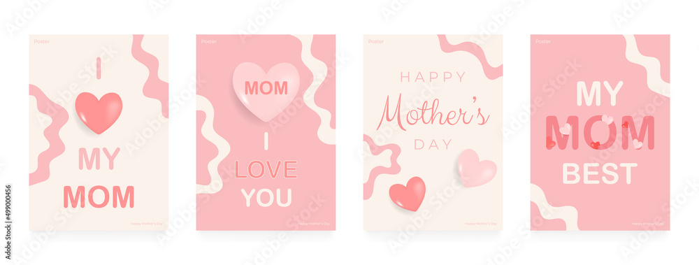 Happy Mother's day greeting card set. Set of minimalistic trendy backgrouds. Vector illustration