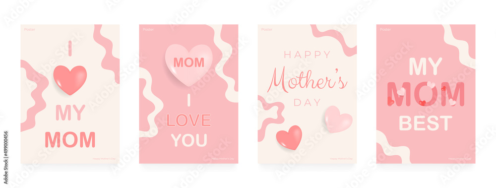 Happy Mother's day greeting card set. Set of minimalistic trendy backgrouds. Vector illustration Happy Mother's day greeting card set. Set of minimalistic trendy backgrouds. Vector illustration