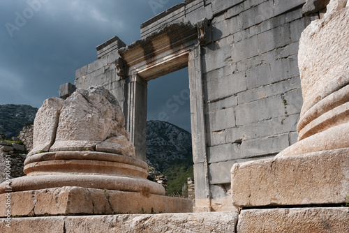 Portal of Roman temple in Olympos ancient city. Turkey.