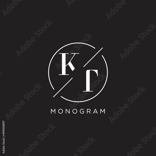 Letter KT logo with simple circle line. Creative look monogram logo design