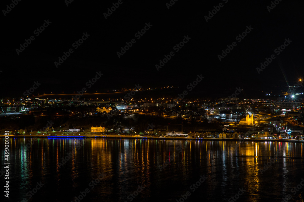 evening view over town of Akureyri in north Iceland