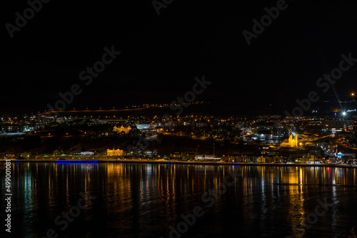 evening view over town of Akureyri in north Iceland