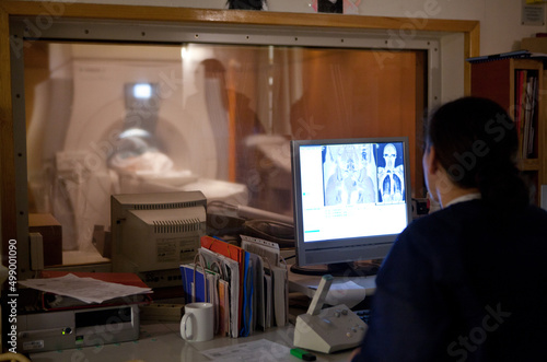 Patient passing a CT scan in the hospital.