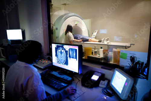 MRI or magnetic resonance imaging of a patient's head. photo