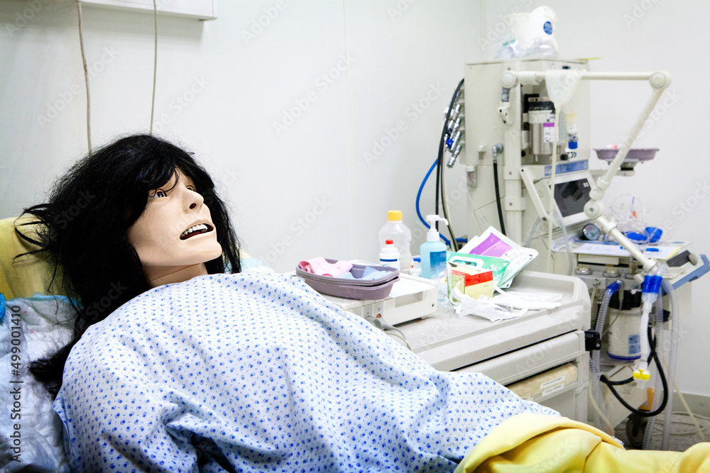 Training for healthcare professionals with simulation on a mannequin. Stock Photo Adobe Stock