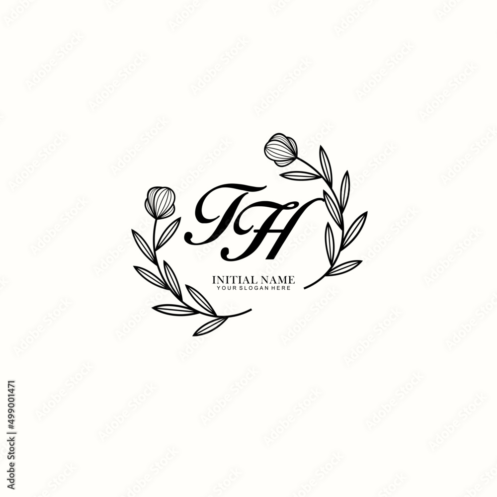 TH Initial letter handwriting and signature logo. Beauty vector initial logo .Fashion  boutique  floral and botanical