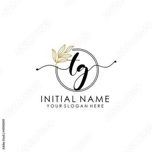 TG Luxury initial handwriting logo with flower template, logo for beauty, fashion, wedding, photography