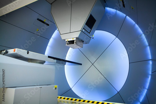 Proton therapy irradiates cancer cells with a beam of protons inside. photo