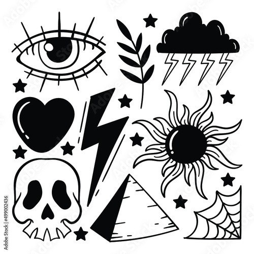 Elements hand drawn doodle vintage for tattoo sticker etc