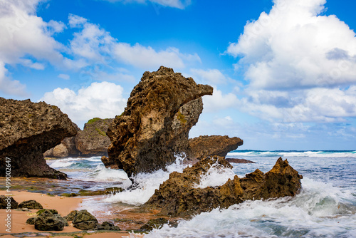 Bathsheba Beach, Felsen im Ozean auf der Insel Barbados in der Karibik . photo