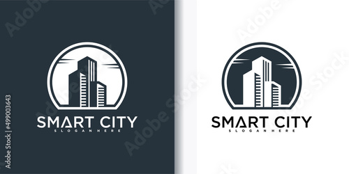 Minimalist smart city logo design with negative space city building design Premium Vector