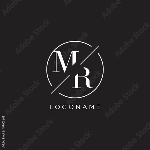 Letter MR logo with simple circle line. Creative look monogram logo design