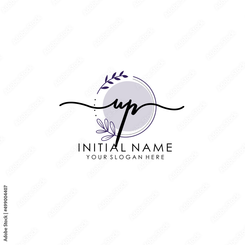 UP Luxury initial handwriting logo with flower template, logo for beauty, fashion, wedding, photography