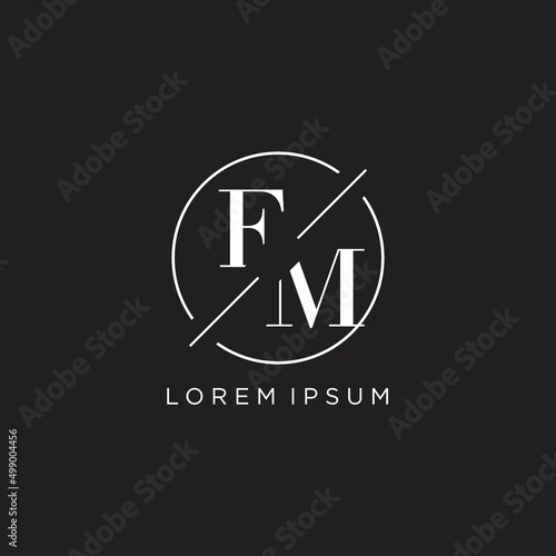 Letter FM logo with simple circle line. Creative look monogram logo design