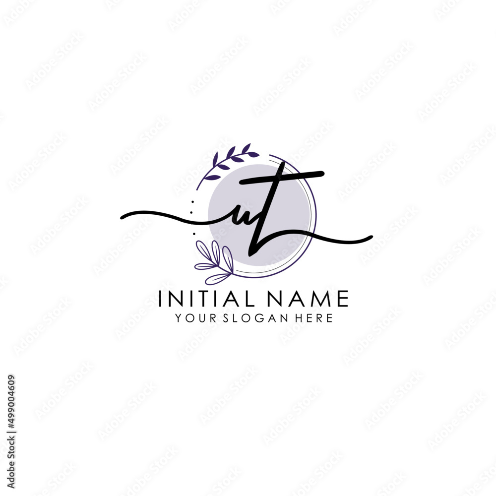 UT Luxury initial handwriting logo with flower template, logo for beauty, fashion, wedding, photography