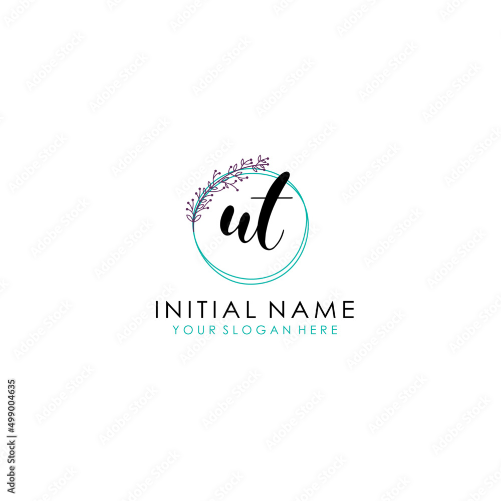 UT Initial letter handwriting and signature logo. Beauty vector initial logo .Fashion boutique floral and botanical UT Initial letter handwriting and signature logo. Beauty vector initial logo .Fashion boutique floral and botanical