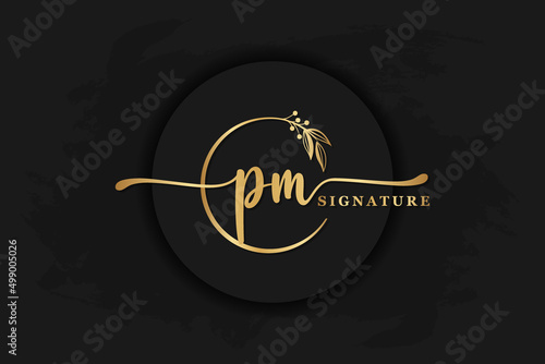 luxury signature logo design initial pm. Handwriting vector logo design illustration image photo