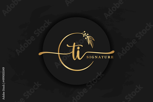 luxury signature logo design initial ti. Handwriting vector logo design illustration image