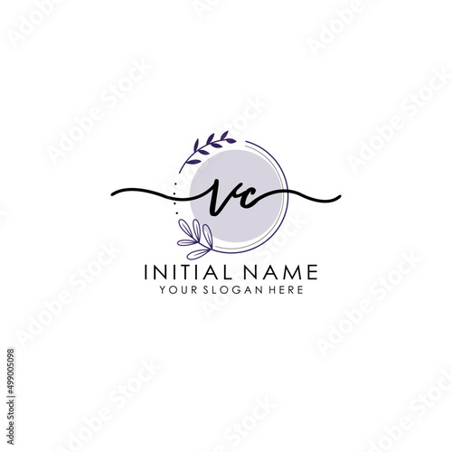 VC Luxury initial handwriting logo with flower template, logo for beauty, fashion, wedding, photography